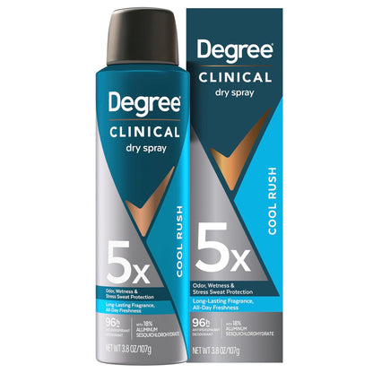 Degree Clinical Strength Antiperspirant Deodorant Cool Rush Dry Spray, 96-Hour Sweat and Odor Protection, 5x Types of Sweat, 3.8 OZ