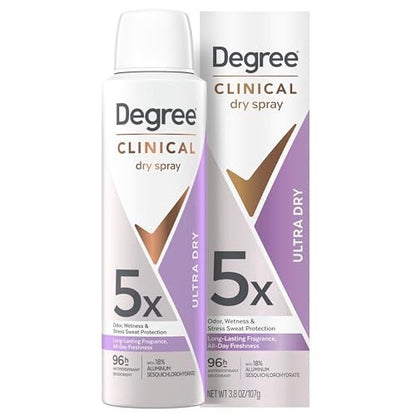 Degree Clinical Strength Antiperspirant Deodorant Ultra Dry Spray, 96-Hour Sweat and Odor Protection, 5x Types of Sweat, 3.8 oz