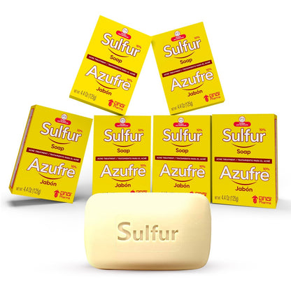 Grisi Sulfur Soap for Acne Treatment – 10% Sulfur Deep Cleansing Bar, Reduces Breakouts & Excess Oil, 4.4 oz (6-Pack) Avelisse