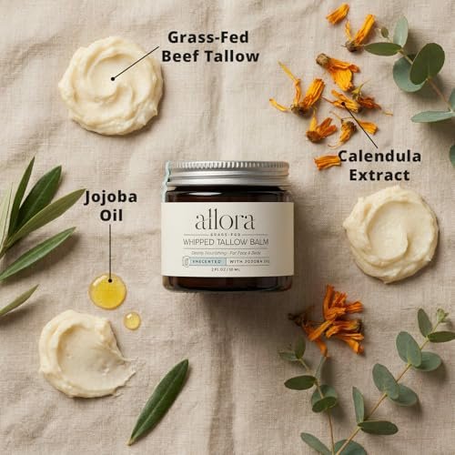 100% Grass Fed Beef Tallow for Skin - Whipped Tallow Balm with Jojoba Oil for Dry & Sensitive Skin, 2oz (Unscented) Avelisse