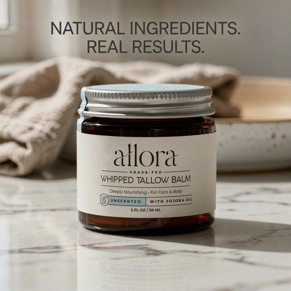 100% Grass Fed Beef Tallow for Skin - Whipped Tallow Balm with Jojoba Oil for Dry & Sensitive Skin, 2oz (Unscented) Avelisse