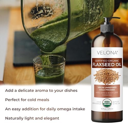 Velona USDA Certified Organic Flaxseed Oil - 1 Gallon (128 Fl Oz) | 100% Pure, Unrefined, Cold Pressed Carrier Oil for Body, Face & Skin Care Avelisse