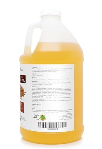 Velona USDA Certified Organic Flaxseed Oil - 1 Gallon (128 Fl Oz) | 100% Pure, Unrefined, Cold Pressed Carrier Oil for Body, Face & Skin Care Avelisse