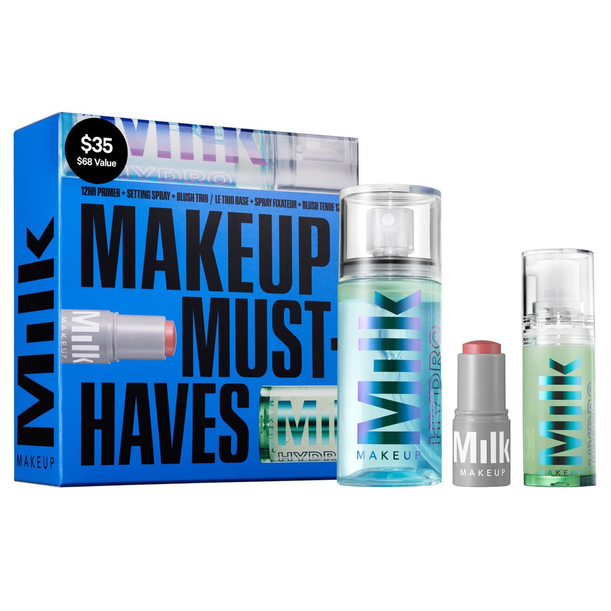 Milk Makeup Mini Must-Haves Set: Hydrating Primer, Setting Spray & Cream Blush Stick in Werk Avelisse