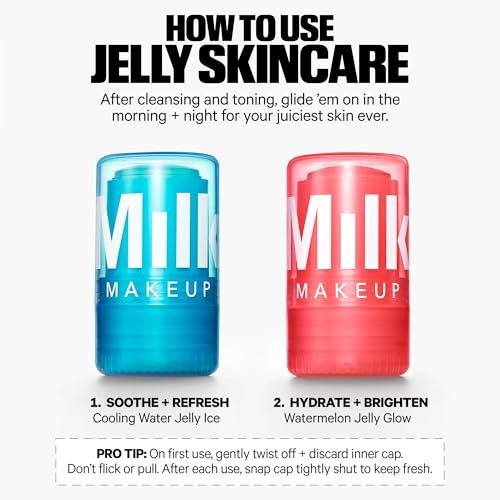Milk Makeup Calming + Hydrating Jelly Skincare Serum Set – Reduce Puffiness, Redness, Brighten Skin, Minimize Pores & Lines – Cooling Water & Watermelon Jelly, 0.21 oz Each Avelisse