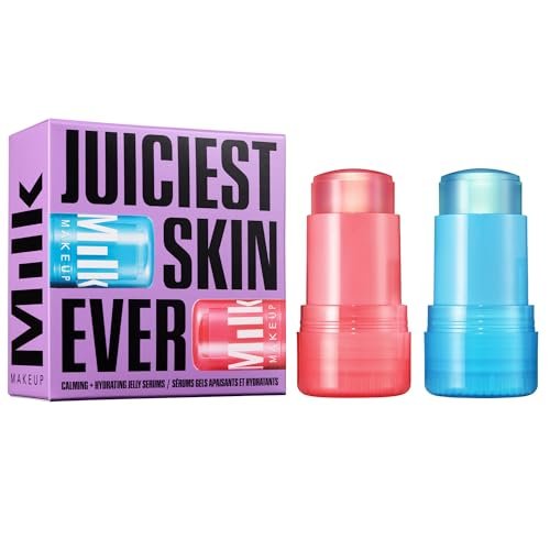 Milk Makeup Calming + Hydrating Jelly Skincare Serum Set – Reduce Puffiness, Redness, Brighten Skin, Minimize Pores & Lines – Cooling Water & Watermelon Jelly, 0.21 oz Each Avelisse