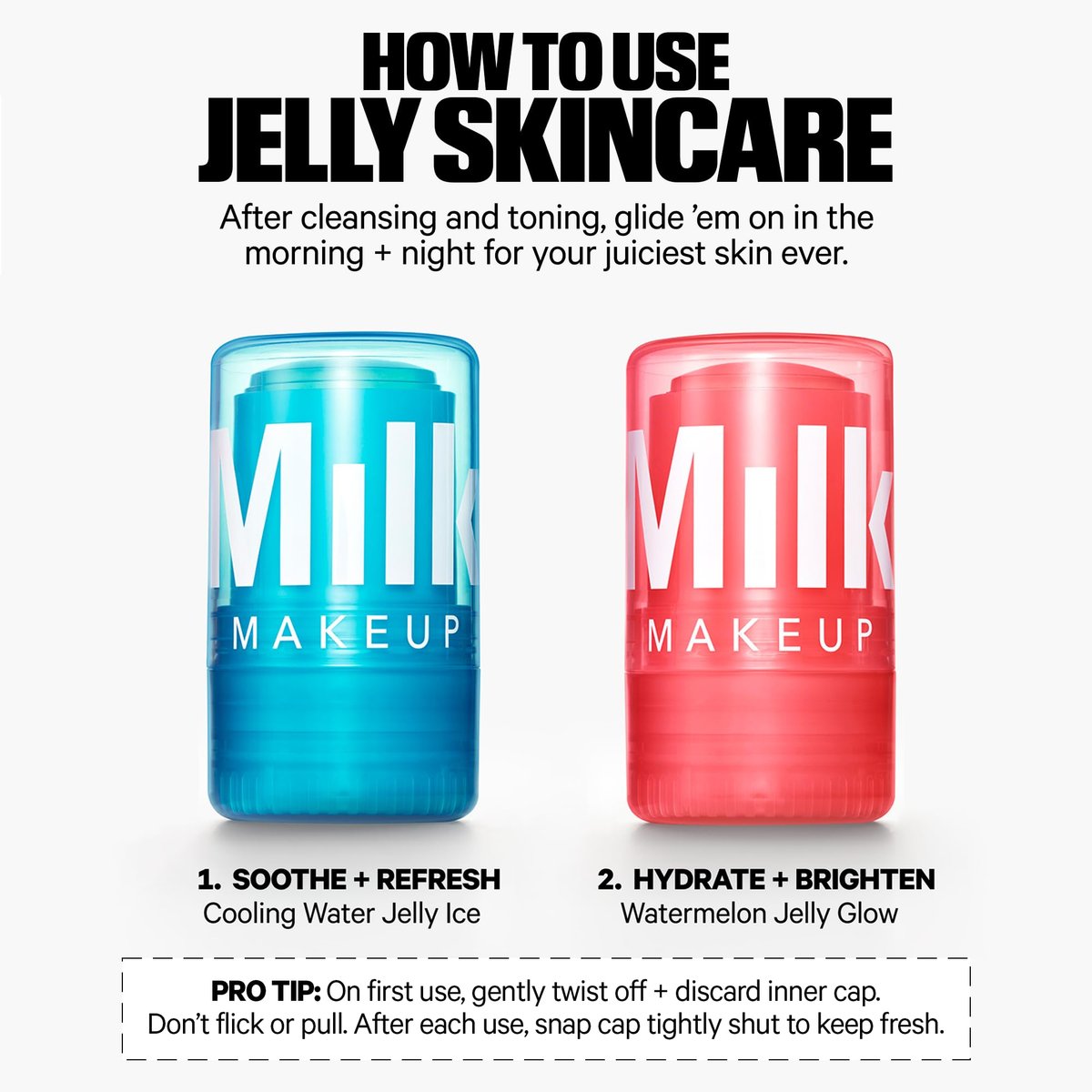 Milk Makeup Calming + Hydrating Jelly Skincare Serum Set – Reduce Puffiness, Redness, Brighten Skin, Minimize Pores & Lines – Cooling Water & Watermelon Jelly, 0.21 oz Each Avelisse