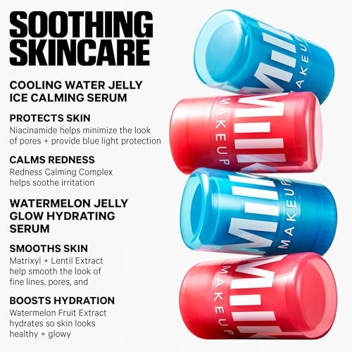 Milk Makeup Calming + Hydrating Jelly Skincare Serum Set – Reduce Puffiness, Redness, Brighten Skin, Minimize Pores & Lines – Cooling Water & Watermelon Jelly, 0.21 oz Each Avelisse