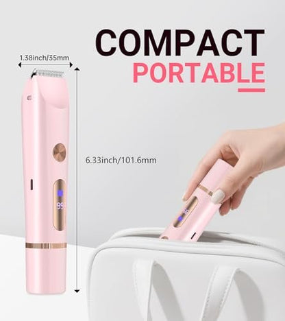 2 in 1 Bikini Trimmer for Women, Dual Head Electric Shaver with LED Display, IPX7 Waterproof, Rechargeable Women's Electric Razor for Armpit, Leg, Body, Facial Wet & Dry Use Avelisse