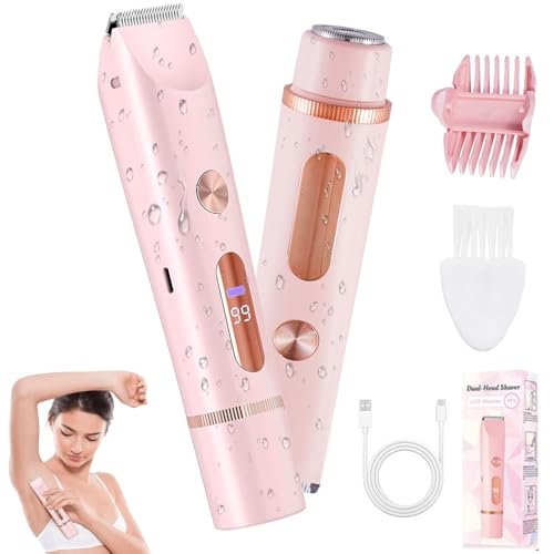 2 in 1 Bikini Trimmer for Women, Dual Head Electric Shaver with LED Display, IPX7 Waterproof, Rechargeable Women's Electric Razor for Armpit, Leg, Body, Facial Wet & Dry Use Avelisse