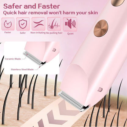 2 in 1 Bikini Trimmer for Women, Dual Head Electric Shaver with LED Display, IPX7 Waterproof, Rechargeable Women's Electric Razor for Armpit, Leg, Body, Facial Wet & Dry Use Avelisse