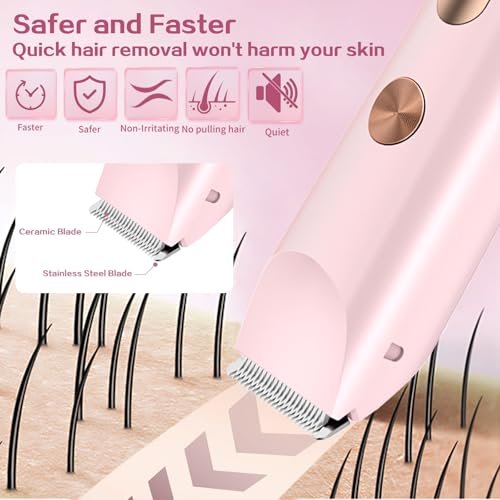 2 in 1 Bikini Trimmer for Women, Dual Head Electric Shaver with LED Display, IPX7 Waterproof, Rechargeable Women's Electric Razor for Armpit, Leg, Body, Facial Wet & Dry Use Avelisse