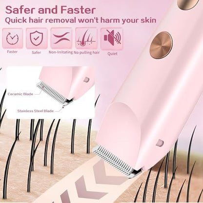 2 in 1 Bikini Trimmer for Women, Dual Head Electric Shaver with LED Display, IPX7 Waterproof, Rechargeable Women's Electric Razor for Armpit, Leg, Body, Facial Wet & Dry Use Avelisse