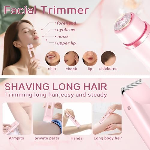 2 in 1 Bikini Trimmer for Women, Dual Head Electric Shaver with LED Display, IPX7 Waterproof, Rechargeable Women's Electric Razor for Armpit, Leg, Body, Facial Wet & Dry Use Avelisse