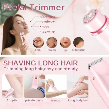 2 in 1 Bikini Trimmer for Women, Dual Head Electric Shaver with LED Display, IPX7 Waterproof, Rechargeable Women's Electric Razor for Armpit, Leg, Body, Facial Wet & Dry Use Avelisse
