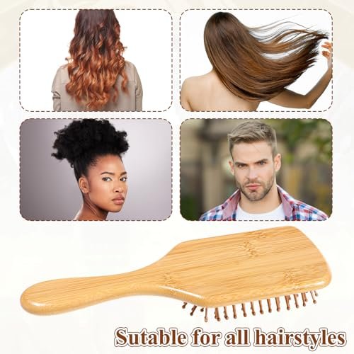 Bamboo Hair Brushes Bulk - 10 Pack Anti Static Wooden Paddle Brush with Round-Tipped Bamboo Bristles for Detangling and Scalp Massage, 9.65 x 3.35 Inches Avelisse