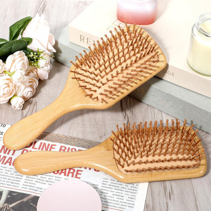 Bamboo Hair Brushes Bulk - 10 Pack Anti Static Wooden Paddle Brush with Round-Tipped Bamboo Bristles for Detangling and Scalp Massage, 9.65 x 3.35 Inches Avelisse