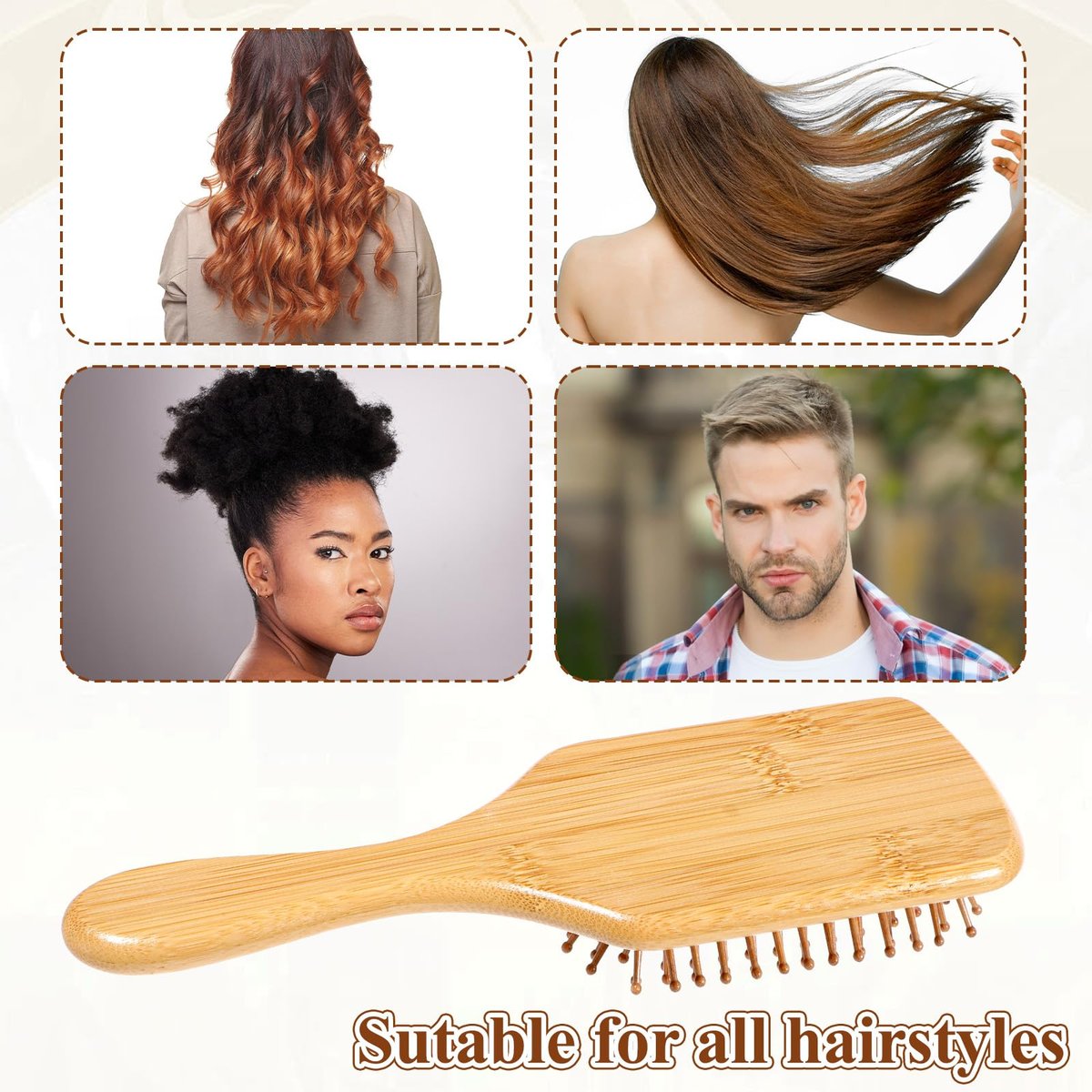 Bamboo Hair Brushes Bulk - 10 Pack Anti Static Wooden Paddle Brush with Round-Tipped Bamboo Bristles for Detangling and Scalp Massage, 9.65 x 3.35 Inches Avelisse