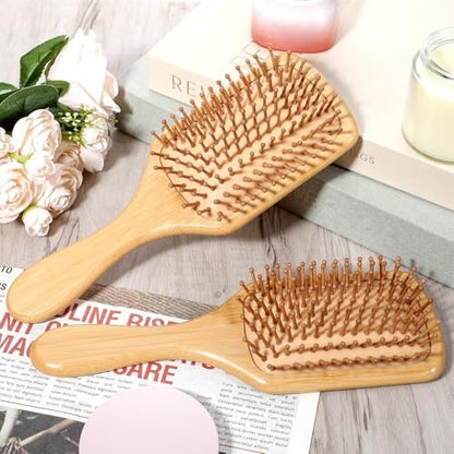 Bamboo Hair Brushes Bulk - 10 Pack Anti Static Wooden Paddle Brush with Round-Tipped Bamboo Bristles for Detangling and Scalp Massage, 9.65 x 3.35 Inches Avelisse