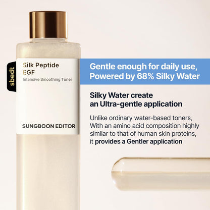SUNGBOON EDITOR Silk Peptide EGF Facial Toner with Copper Peptides - Moisturizing & Smoothing Korean Toner for Sensitive Skin, Firming Radiance, 10.14 fl oz Avelisse