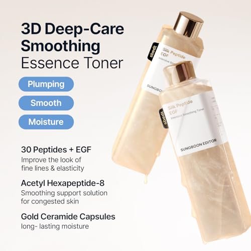 SUNGBOON EDITOR Silk Peptide EGF Facial Toner with Copper Peptides - Moisturizing & Smoothing Korean Toner for Sensitive Skin, Firming Radiance, 10.14 fl oz Avelisse