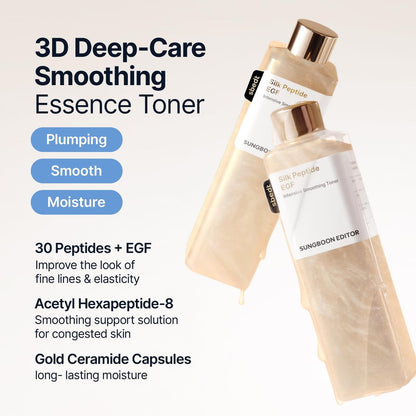 SUNGBOON EDITOR Silk Peptide EGF Facial Toner with Copper Peptides - Moisturizing & Smoothing Korean Toner for Sensitive Skin, Firming Radiance, 10.14 fl oz Avelisse