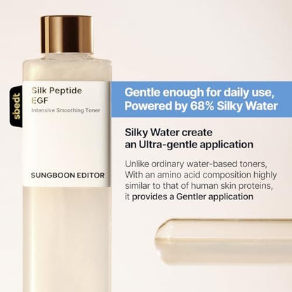 SUNGBOON EDITOR Silk Peptide EGF Facial Toner with Copper Peptides - Moisturizing & Smoothing Korean Toner for Sensitive Skin, Firming Radiance, 10.14 fl oz Avelisse