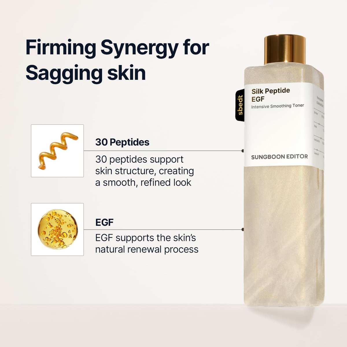 SUNGBOON EDITOR Silk Peptide EGF Facial Toner with Copper Peptides - Moisturizing & Smoothing Korean Toner for Sensitive Skin, Firming Radiance, 10.14 fl oz Avelisse