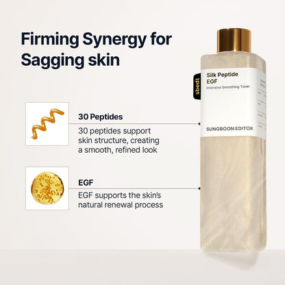 SUNGBOON EDITOR Silk Peptide EGF Facial Toner with Copper Peptides - Moisturizing & Smoothing Korean Toner for Sensitive Skin, Firming Radiance, 10.14 fl oz Avelisse