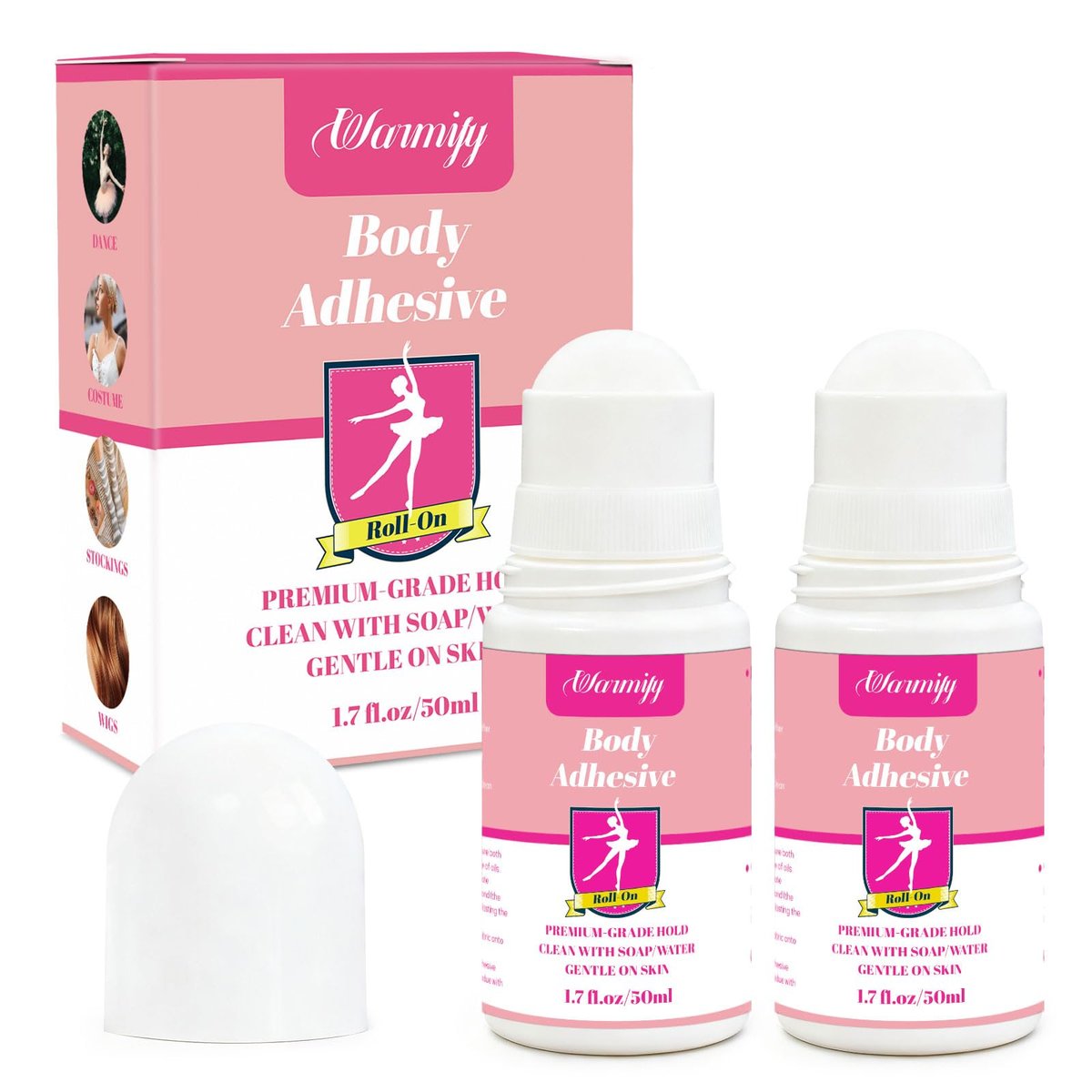 2 Pack Body Glue for Clothes Roll-On – Strong Hold Body Adhesive for Clothing & Skin, Sweat Resistant, Easy Wash-Off Fashion Glue for Socks, Bras, Wigs, Costumes & Leotards, No Residue, Gentle Formula - görsel 1