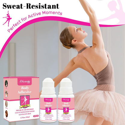 2 Pack Body Glue for Clothes Roll-On – Strong Hold Body Adhesive for Clothing & Skin, Sweat Resistant, Easy Wash-Off Fashion Glue for Socks, Bras, Wigs, Costumes & Leotards, No Residue, Gentle Formula