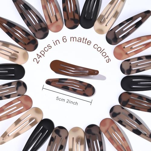 Teenitor Matte Snap Hair Clips - 24 Pack, 2 Inch, 6 Colors, Metal Barrettes for Women & Girls - görsel 4