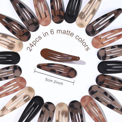 Teenitor Matte Snap Hair Clips - 24 Pack, 2 Inch, 6 Colors, Metal Barrettes for Women & Girls