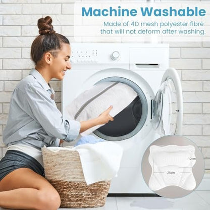 LIBRALUX Bath Pillow – Luxury Bathtub Pillow for Neck and Back Support with Soft 4D Breathable Mesh Fabric and Nonslip Suction Cups, Relaxing Bath Accessories Spa Gifts (Wave White) Avelisse