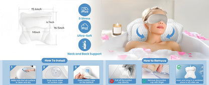LIBRALUX Bath Pillow – Luxury Bathtub Pillow for Neck and Back Support with Soft 4D Breathable Mesh Fabric and Nonslip Suction Cups, Relaxing Bath Accessories Spa Gifts (Wave White) Avelisse