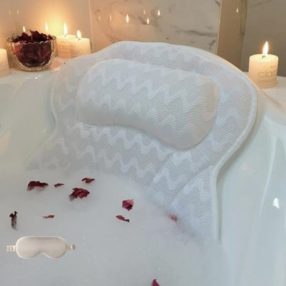 LIBRALUX Bath Pillow – Luxury Bathtub Pillow for Neck and Back Support with Soft 4D Breathable Mesh Fabric and Nonslip Suction Cups, Relaxing Bath Accessories Spa Gifts (Wave White) Avelisse