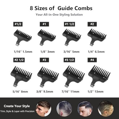 Beard Trimmer Guide Comb Set Compatible with Wahl 40mm Detachable T-Blade Trimmer Models, 8 Full Size Attachment Guards (1/16" to 1/2"), 8 Pack – Loarysk