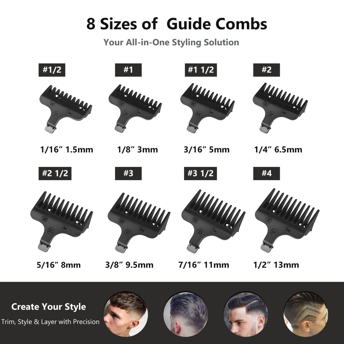 Beard Trimmer Guide Comb Set Compatible with Wahl 40mm Detachable T-Blade Trimmer Models, 8 Full Size Attachment Guards (1/16" to 1/2"), 8 Pack – Loarysk - görsel 7