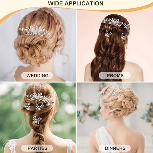5PCS Bridal Side Combs Set – Rhinestone Crystal Pearl Hair Accessories for Bride Bridesmaids, Copper Wire Wedding Hair Clips for Prom Party Formal Dresses - görsel 14