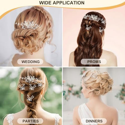 5PCS Bridal Side Combs Set – Rhinestone Crystal Pearl Hair Accessories for Bride Bridesmaids, Copper Wire Wedding Hair Clips for Prom Party Formal Dresses