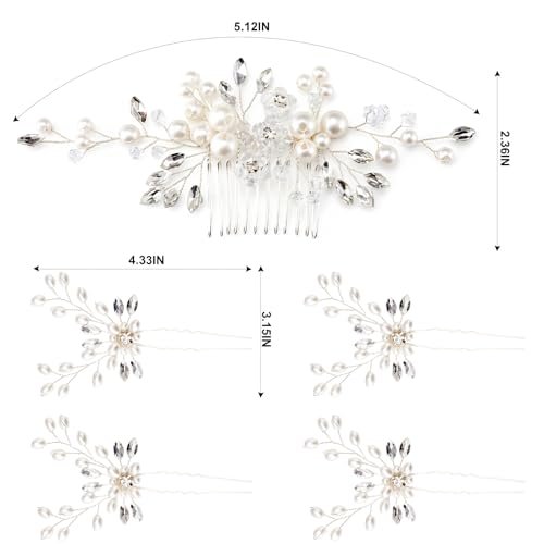 5PCS Bridal Side Combs Set – Rhinestone Crystal Pearl Hair Accessories for Bride Bridesmaids, Copper Wire Wedding Hair Clips for Prom Party Formal Dresses - görsel 4