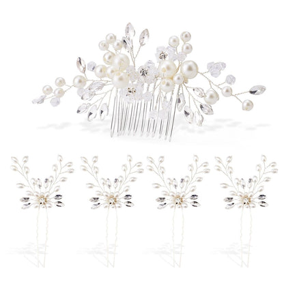 5PCS Bridal Side Combs Set – Rhinestone Crystal Pearl Hair Accessories for Bride Bridesmaids, Copper Wire Wedding Hair Clips for Prom Party Formal Dresses