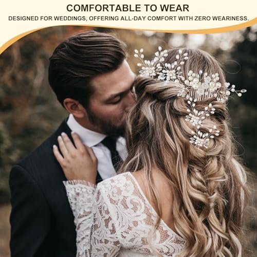 5PCS Bridal Side Combs Set – Rhinestone Crystal Pearl Hair Accessories for Bride Bridesmaids, Copper Wire Wedding Hair Clips for Prom Party Formal Dresses - görsel 8