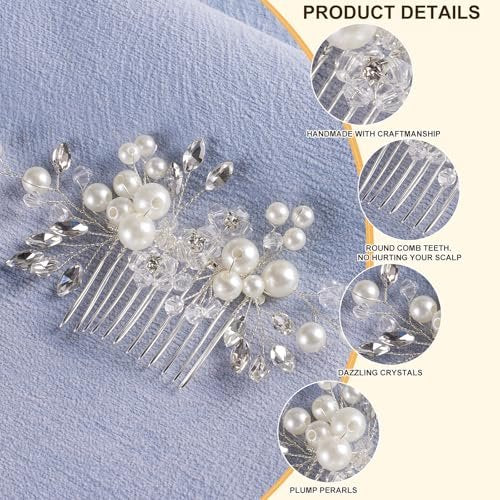 5PCS Bridal Side Combs Set – Rhinestone Crystal Pearl Hair Accessories for Bride Bridesmaids, Copper Wire Wedding Hair Clips for Prom Party Formal Dresses - görsel 10