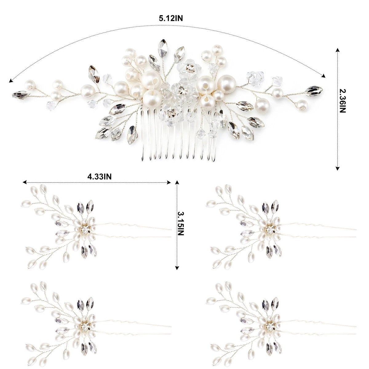 5PCS Bridal Side Combs Set – Rhinestone Crystal Pearl Hair Accessories for Bride Bridesmaids, Copper Wire Wedding Hair Clips for Prom Party Formal Dresses - görsel 3