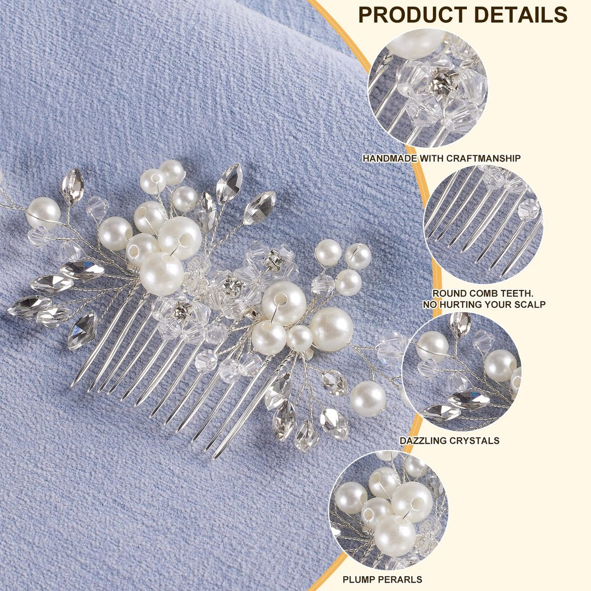 5PCS Bridal Side Combs Set – Rhinestone Crystal Pearl Hair Accessories for Bride Bridesmaids, Copper Wire Wedding Hair Clips for Prom Party Formal Dresses - görsel 9