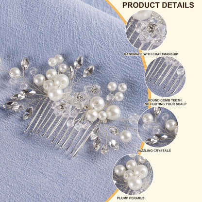 5PCS Bridal Side Combs Set – Rhinestone Crystal Pearl Hair Accessories for Bride Bridesmaids, Copper Wire Wedding Hair Clips for Prom Party Formal Dresses