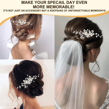5PCS Bridal Side Combs Set – Rhinestone Crystal Pearl Hair Accessories for Bride Bridesmaids, Copper Wire Wedding Hair Clips for Prom Party Formal Dresses