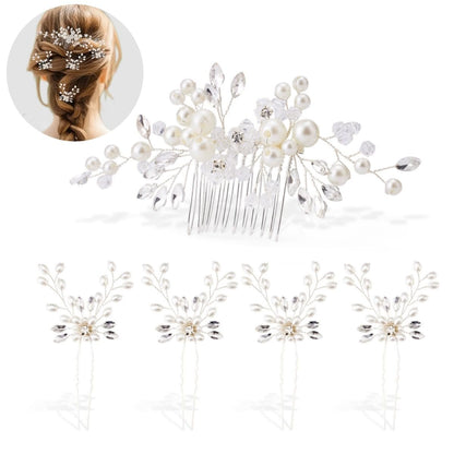 5PCS Bridal Side Combs Set – Rhinestone Crystal Pearl Hair Accessories for Bride Bridesmaids, Copper Wire Wedding Hair Clips for Prom Party Formal Dresses