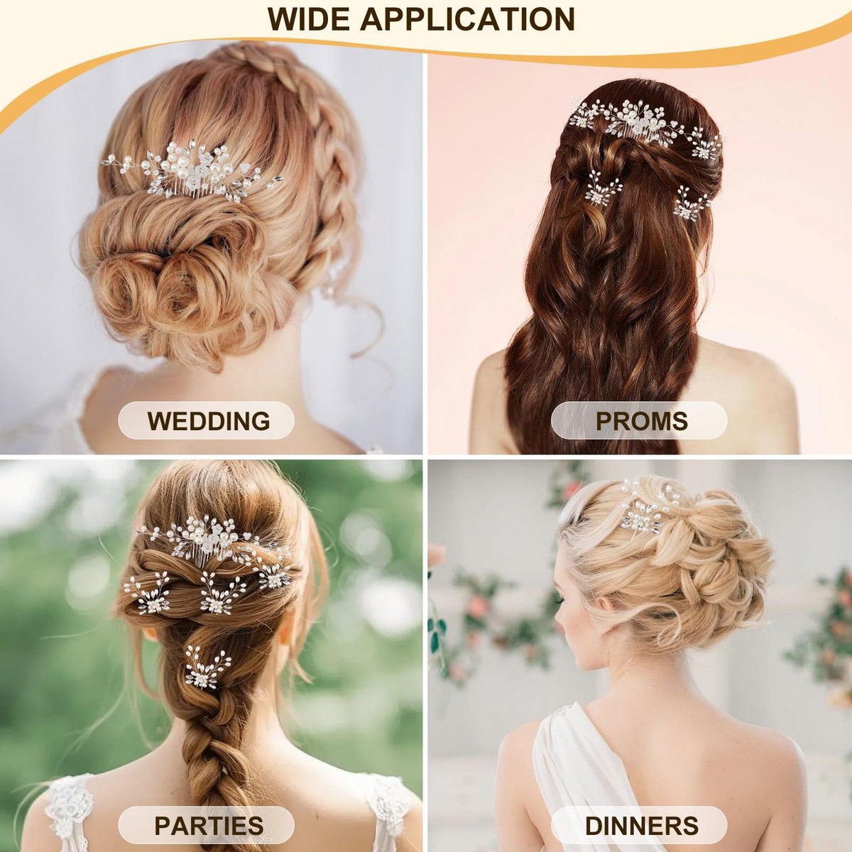 5PCS Bridal Side Combs Set – Rhinestone Crystal Pearl Hair Accessories for Bride Bridesmaids, Copper Wire Wedding Hair Clips for Prom Party Formal Dresses - görsel 13